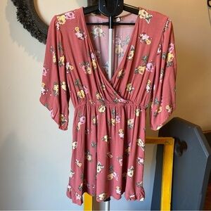 Floral V-Neck Blouse - Pink